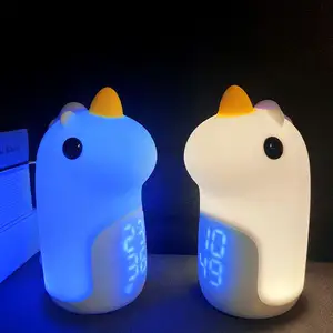 7 색 Led 야간 조명 터치 샷 USB 충전식 만화 유니콘 알람 시계 램프 어린이 크리스마스 선물 홈 장식