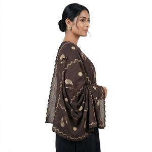 Wholesale Cotton <b>Shawl</b> Paisley Embroidery Zigzag Column Scalloped Border Lightweight Breathable Women OEM ODM Custom - Product Image 1