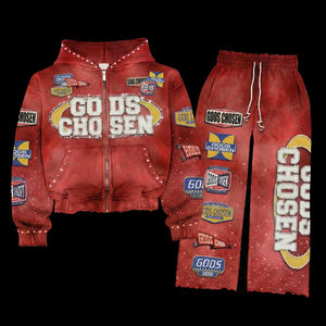 Custom Embroidery <strong>Patch</strong> Rhinestone Zip Up <strong>Hoodies</strong> And Sweatpants Vintage Cotton Sun Faded Tracksuit Graphic Acid Wash Hoodie - Product Image 4