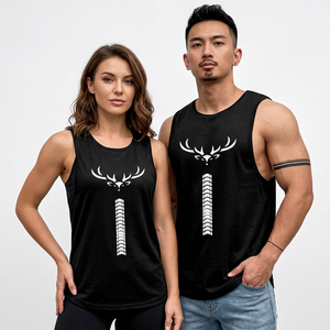 <b>Black</b> Deer Print Sleeveless O-Neck <b>Tank</b> <b>Top</b> Breathable Casual Men's Sport Wear - Product Image 3