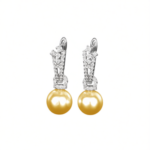 Boucles d'oreilles en perles Mikimoto, argent 925, or, perles cultivées des mers du Sud, rondes, qualité AAA, sertissage pavé, classiques, pendantes, bijoux de mariage pour femmes - Product Image 1
