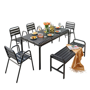 Outdoor Garden Set <b>Aluminum</b> Alloy <b>Table</b> Chair 6 Seater Modern Design Weather Resistant Courtyard Furniture - Product Image 1