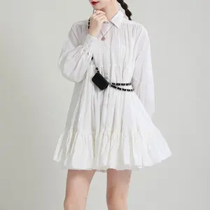 Women's Spring Clothing 2023 New Large Swing A- line Shirt Dress High Waist Slimming Sense of Design Doll Dress