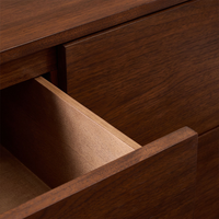 Commode à 6 tiroirs en noyer noir américain avec bord ondulé, style mid-century, en bois massif