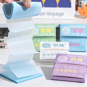 100sheets Pearlescent Easy-Pull Boxed Sticky Notes Set Assorted Soft Pastel Color <b>Memo</b> <b>Pads</b> Cute Pun-Themed Packaging School - Product Image 5