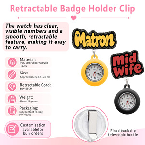 Nouvelle montre rétractable pour badge, en alliage, 40 mm, à quartz, pour infirmières et postes médicaux, avec plaque nominative personnalisable - Product Image 3