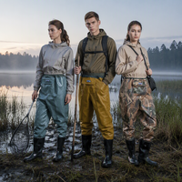 Pantalon de pêche mi-long camouflage en polyester et PVC tricoté, résistant à l'usure, extra-épais pour la pêche en extérieur