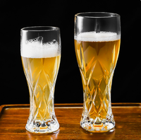 Verre à bière vintage de luxe à coupe diamantée, haut et transparent, en cristal à relief, pour bière artisanale, pour bar et restaurant