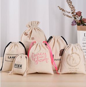 Customized Cotton Linen Drawstring <b>Bag</b> Reusable Grocery <b>Shopping</b> <b>Bag</b> with Custom Logo Print for Fruits and Colorful <b>Strings</b> - Product Image 4
