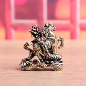 1pc Brass Dragon Horse Spirit Gift Office Study Desk Copperware Zodiac Dragon <strong>Retro</strong> <strong>Decorative</strong> Handicraft Figurine - Product Image 3