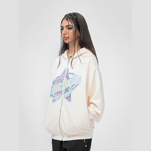 เสื้อฮู้ดดี้ทรงโอเวอร์ไซส์ ผ้าถักเนื้อฝ้าย 100% คุณภาพสูง ลายตัวอักษรฤดูหนาว ประดับด้วยคริสตัล พร้อมซับใน ปักโลโก้  สำหรับทุกเพศ - Product Image 4