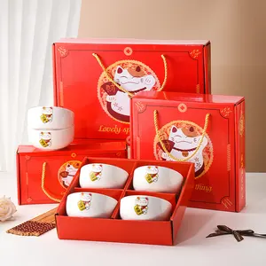 4sets promotion gift box best gift for friends family custom accept wholesales ceramic bowls with chopsticks