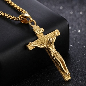 Collier chrétien vintage en acier inoxydable plaqué or MECYLIFE, collier avec croix de Jésus - Product Image 2