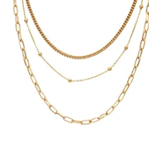 Jewelry producer wholesale multilayer chains gold plated beads necklace for women and men