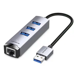 MindpureアルミニウムUsb-C-LanOtgアダプター4ポートイーサネットハブUSBA-1000Mbpsギガビットlanイーサネットアダプター (ラップトップタブレット用)