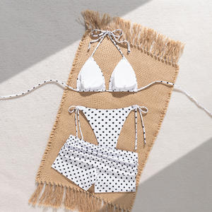 Viviblook Z0126ST01 New Women Swimsuit Summer Beachwear Bathing Suits Polka Dot <b>Suspender</b> Sexy Black Lace Up 3 Piece Bikini Set - Product Image 6