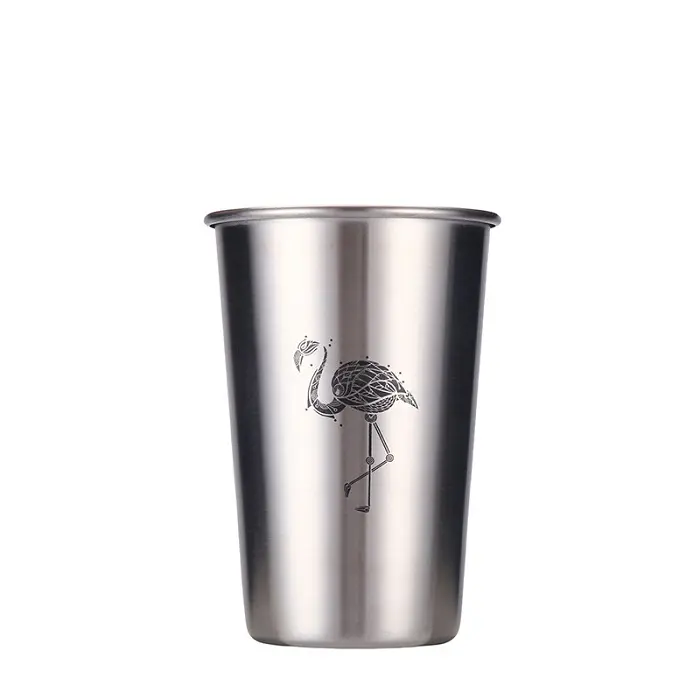 Customized Laser Printing 12oz/16oz Silver Single Wall Stainless Steel Coffee Mug Stainless Steel Cup with Laser Logo