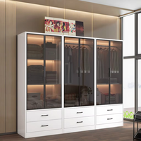 Penderies modulaires modernes en bois Portes battantes en verre durable Assemblage facile Chambre à coucher polyvalente Salon Vestiaire