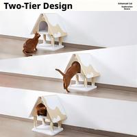 Maison pour chat à double niveau avec griffoir, lit fermé à 2 étages, griffoir en carton ondulé pour chats d'intérieur