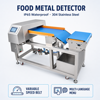 Détecteur de métaux pour aliments, étanche IP65, en acier inoxydable 304, avec courroie à vitesse variable et menu multilingue