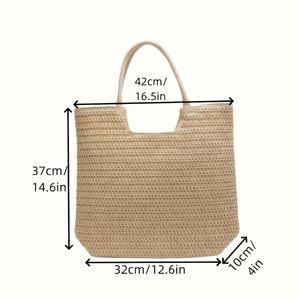 Bolsa de Playa de Gran Capacidad con Logotipo Personalizado, Bolso de Mano Tejido de Papel para Vacaciones en la Playa, Bolso de Hombro de Paja para Mujer para el Verano - Product Image 4