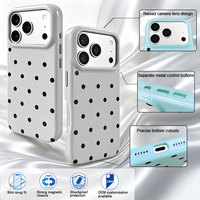 Coque de protection magnétique à pois charmante avec rebord de protection d'objectif surélevé, boutons métalliques séparés et coque antichoc pour iPhone 16 Pro