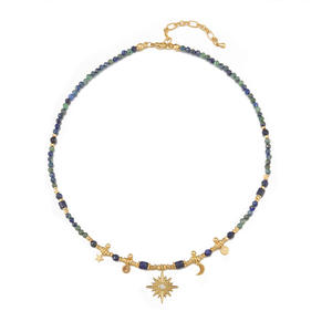 Moda moda Luna estrella colgante geométrico hecho a mano latón con cuentas turquesa piedra preciosa fiesta gargantilla Collar para mujer - Product Image 1