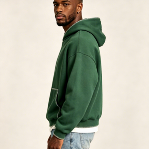 Custom Contrast <b>Stitch</b> <b>Hoodie</b> Men 500Gsm Heavyweight 100% Cotton Fleece <b>Hoodie</b> Oversize Drop Shoulder Cotton <b>Hoodie</b> for Men - Product Image 3