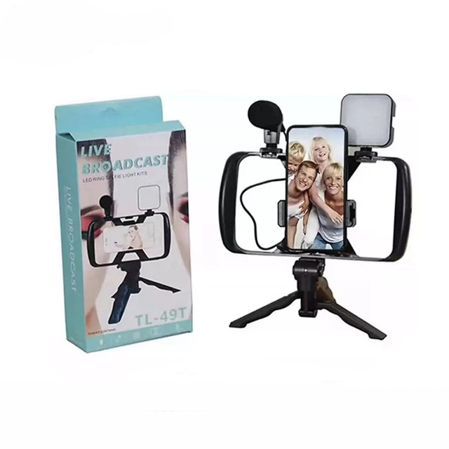 Mobile Phone Vlogging Kit All in One Video and Recording Phone Live Vlogger Kit With Microphone Led Fill Light and Tripod