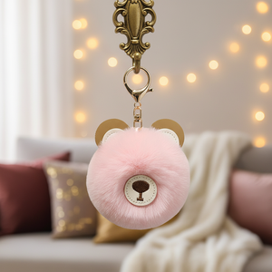 Mogo Hot Selling Cute Creative Blind Bear Fur Ball Keychain Leather Plush Rabbit Fur Pendant