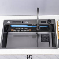 750*450mm acier inoxydable 2 boutons cascade robinet Ss201 et Ss304 avec évier de cuisine Drainage évier de cuisine