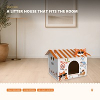 Cabane à litière pour chat en carton ondulé kraft avec toit orange et design intimité pour chats d'intérieur – Vente en gros