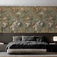Lukisan Dinding Bunga Magnolia dengan Latar Belakang Hijau Vintage yang Terlihat Usang, Dilukis Tangan dengan Gaya Retro, Bahan Dapat Disesuaikan