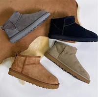 Sepatu bot salju ankle wanita, sepatu bot kulit domba Australia merino musim dingin klasik untuk wanita
