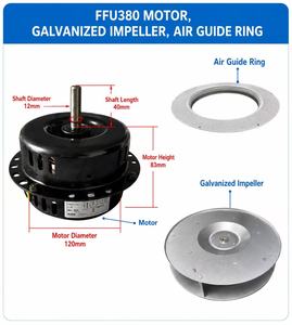 Unité de filtration de ventilateur FFU380 monophasée 220V AC avec moteur en cuivre, 120mm, avec roue à aubes galvanisée et anneau de guidage d'air pour salle blanche - Product Image 2