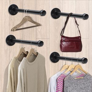 Porte-vêtements industriel en tuyau, 12 pouces, lot de 4, montage mural, robuste, en métal noir, multifonctionnel, barre de suspension pour garde-robe - Product Image 3
