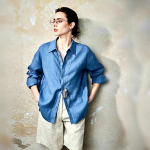 Conjunto de <span class=keywords><strong>Camisa</strong></span> Blanca de Lino Francés Estilo Old Money para Mujer, Verano 2026, Ligero, Holgado, Informal, con Pantalones Rectos por Encima de la Rodilla - Product Image 1