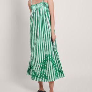 Vestido Casual de Verano para Mujer, Diseño Bohemio con Rayas Bordadas, Algodón, Estilo Midi, Venta al Por Mayor OEM - Product Image 1