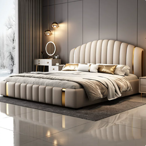 Leicht Luxuriöses Modernes Minimalistisches Italienisches <span class=keywords><strong>Doppelbett</strong></span> mit Klaviertasten-Design aus Massivholz und Weichem Lederbezug - Product Image 4