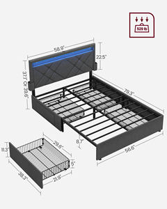 Lit rembourré <span class=keywords><strong>Vasagle</strong></span> avec tête de lit, ensemble de meubles de chambre à coucher, taille complète, lit moderne avec USB et LED, avec 4 tiroirs de rangement - Product Image 4