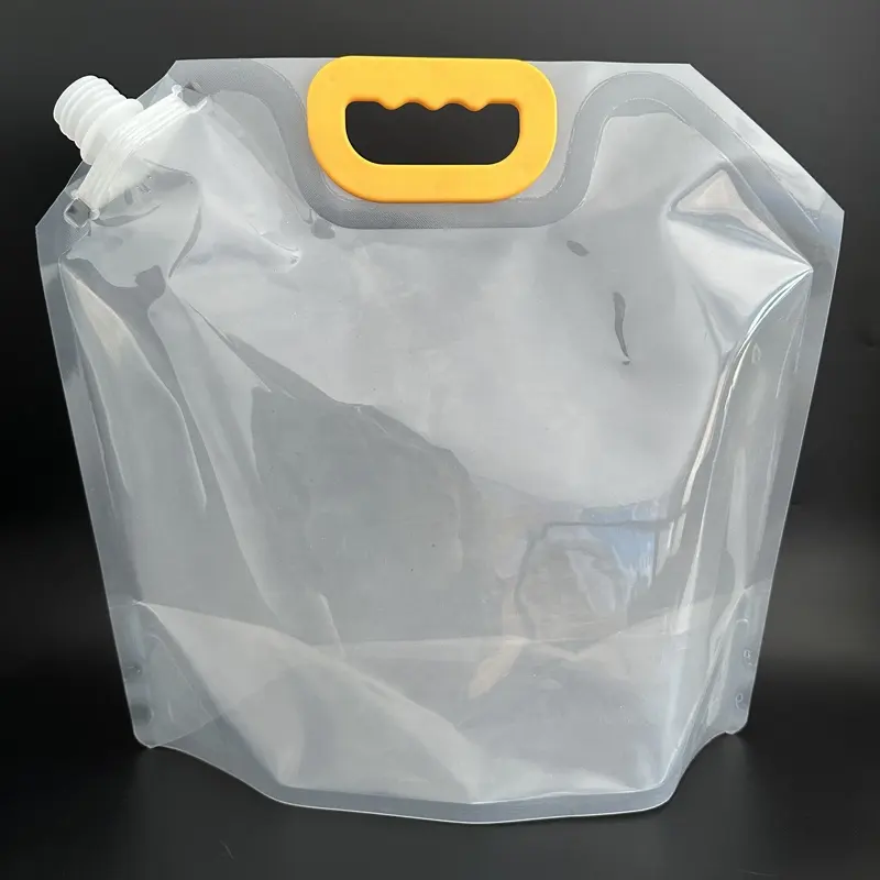 Pengiriman cepat BPA bebas penghalang tinggi 1L 1,5l 2L 2,5 l 5L 10l tas kemasan cair plastik kantong cerat berdiri dengan pegangan
