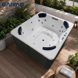 Spa extérieur pour 4 personnes, jacuzzi avec jets puissants et éclairage LED changeant de couleur, idéal pour les villas, les jardins et les lieux de villégiature. - Product Image 1