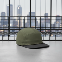 Casquette de sport 5 panneaux vert olive 320 GSM perforée au laser style Richardson à profil haut avec corde et visière plate pour activités de plein air