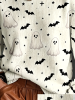 Suéter de cuello redondo para mujer, diseño de Halloween, tejido por computadora, estampado por transferencia térmica, personalizado para uso diario informal o festivo