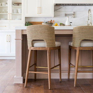 Silla Taburete Alta de <span class=keywords><strong>Bar</strong></span> de Madera para Cocina Apilable para Patio Exterior de Ratán y Cuerda con Diseño Moderno Personalizado al Por Mayor para Hoteles - Product Image 2