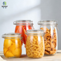 Stoples Kaca Mulut Lebar dengan Tutup Jepit, Wadah Kaca Multi-Volume dengan Tutup Bail untuk Madu, Selai, Acar, Pengalengan & Pengorganisasian Dapur