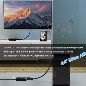 Konverter 4 k-dvi ke serat, transreceiver optik <span class=keywords><strong>Video</strong></span> DVI Ultra HD, hingga 20km lebih dari Mode tunggal dengan Audio Stereo eksternal - Product Image 3