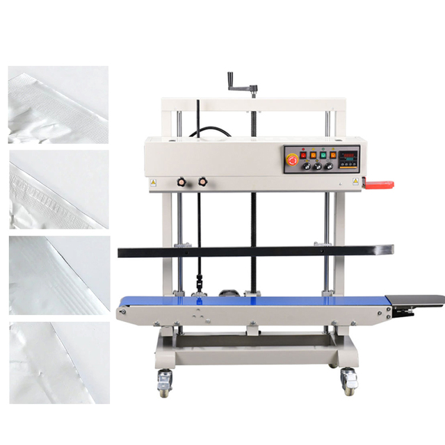 Vertical Commercial Continuous Plastic Bag Sealer 1200W Electric Vertical Fully Automatic Aluminum Foil Bag Heat Sealing Machine