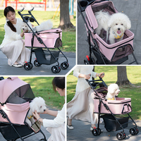 Porte-animaux pliable 3-en-1 de luxe moderne pour chiens et chats, rose, avec roues, respirant, réglable, capacité 20 kg, pour les voyages en extérieur