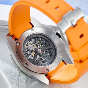 Custom Skeleton Diving <b>Watch</b> Men Automatic Mechanical 42mm Stainless Steel Case Orange <b>Rubber</b> Green Bezel Luminous waterproof - Product Image 4